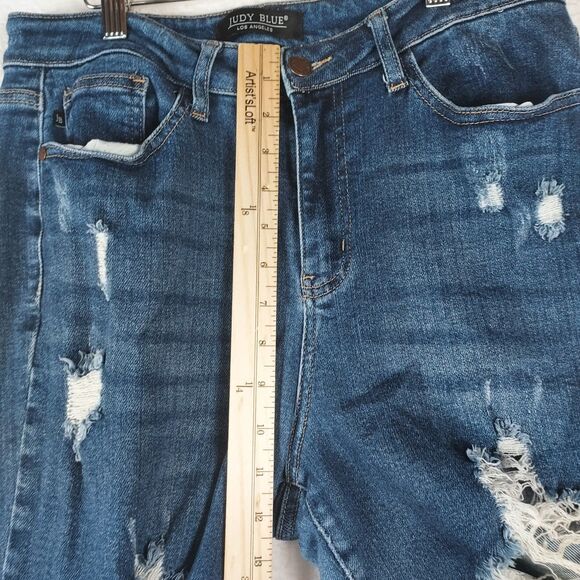 Judy Blue Distressed Jeans Women’s Size 9/29 Blue Denim Stretch Ripped Pants - Picture 9 of 13
